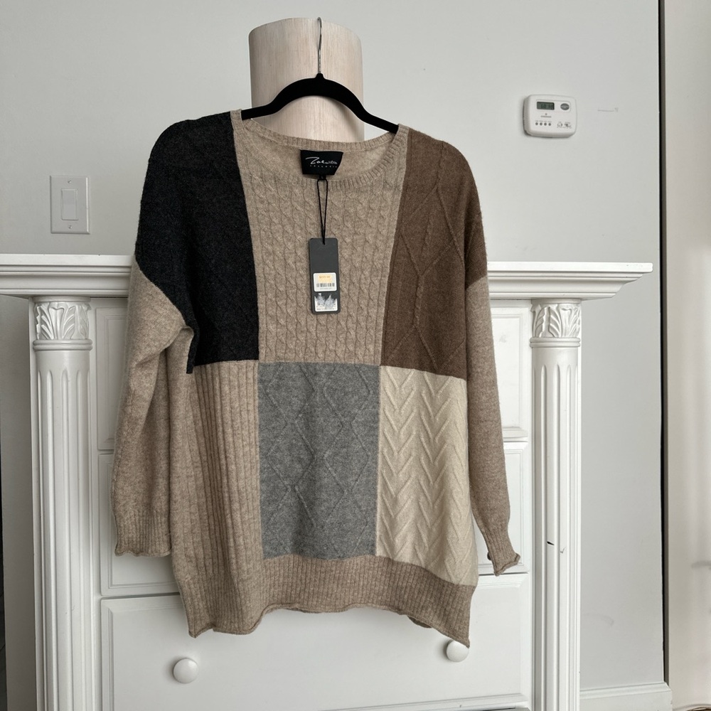 Brunello Cucinelli Color Block Sweater - Black, Brown, Gray, Cream - Picture 2 of 9